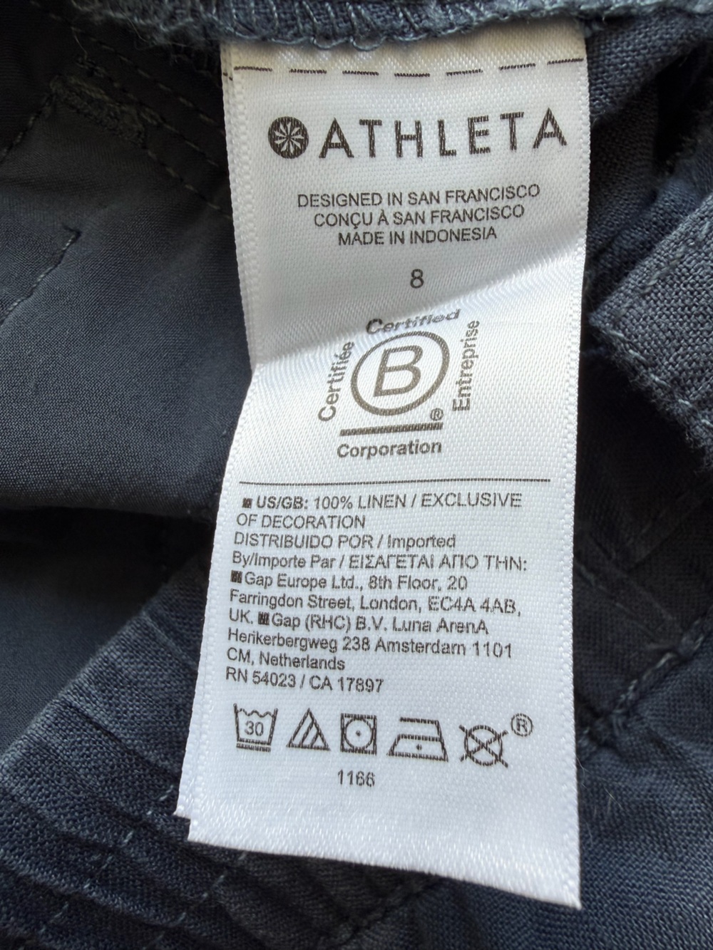 Athleta Voyager Linen Pants Sz 8 Granite Blue Tapered Leg Crop Pull-On Pants - Picture 6 of 10